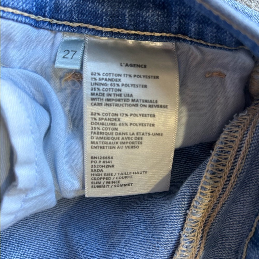 L’AGENCE Sada High Rise Cropped Slim Jeans Raw Hem Size 27 Light Wash - Picture 11 of 13
